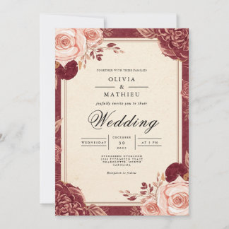Invitación Boda Floral Romántica Crimson Bloom