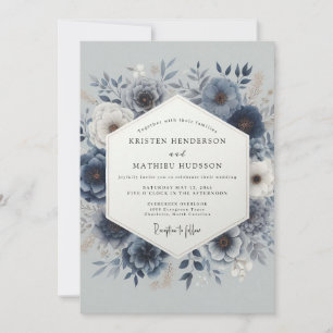 Invitación Boda floral romántica de azul polvoriento