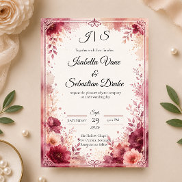 Invitación Boda floral romántica de Borgoña