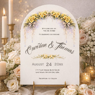 Invitación Boda floral romántica de color amarillo canario co