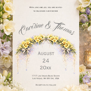 Invitación Boda floral romántica de color amarillo canario co