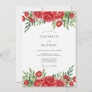 Invitación Boda floral romántica de flor roja