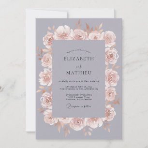 Invitación Boda floral romántica de gris pizarra