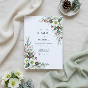 Invitación Boda Floral Romántica de Invierno Blanco