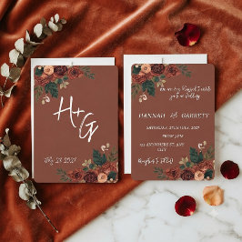 Invitación Boda Floral Romántica de Jardín Marrón Rústico