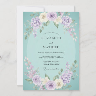 Invitación Boda floral romántica de lavanda y menta