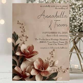 Invitación Boda floral romántica de magnolia vintage