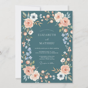 Invitación Boda Floral Romántica de Melocotón Sereno