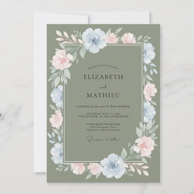 Invitación Boda Floral Romántica de Olivo (Anverso)