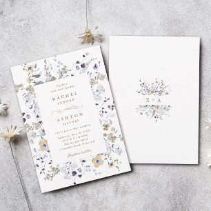Invitación Boda floral romántica de púrpura y oro blanco 