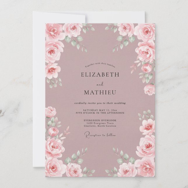 Invitación Boda Floral Romántica de Rosas (Anverso)