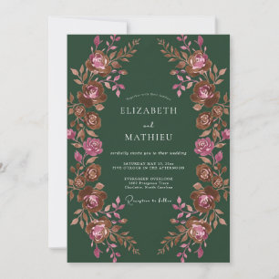 Invitación Boda floral romántica de verde oscuro