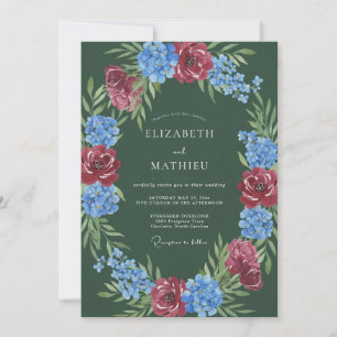 Invitación Boda floral romántica de verde profundo