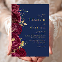 Boda floral romántica en burgundy, azul marino y d