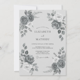Invitación Boda floral romántica en gris pizarra