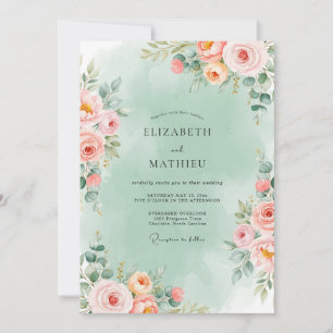 Invitación Boda floral romántica en verde menta
