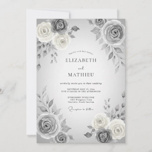 Invitación Boda floral romántica gris