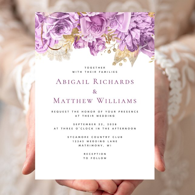 Invitación Boda Floral Romántica Lilac Gold (Subido por el creador)