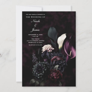 Invitación Boda floral romántica oscura y sombría