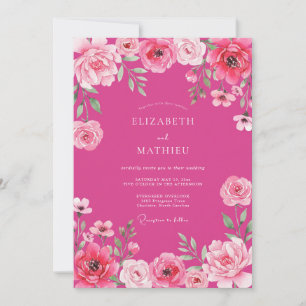 Invitación Boda floral romántica radiante fucsia