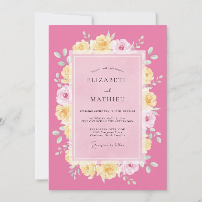 Invitación Boda floral romántica rosa (Anverso)