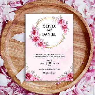 Invitación boda floral romántica Rubor rosa de Borgoña