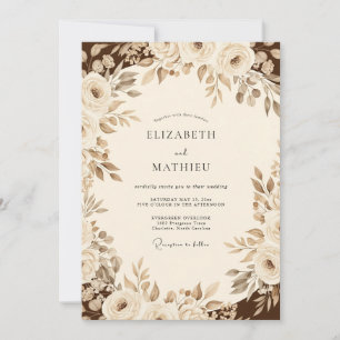 Invitación Boda Floral Romántica Sepia
