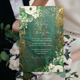 Invitación Boda floral romántica verde esmeralda