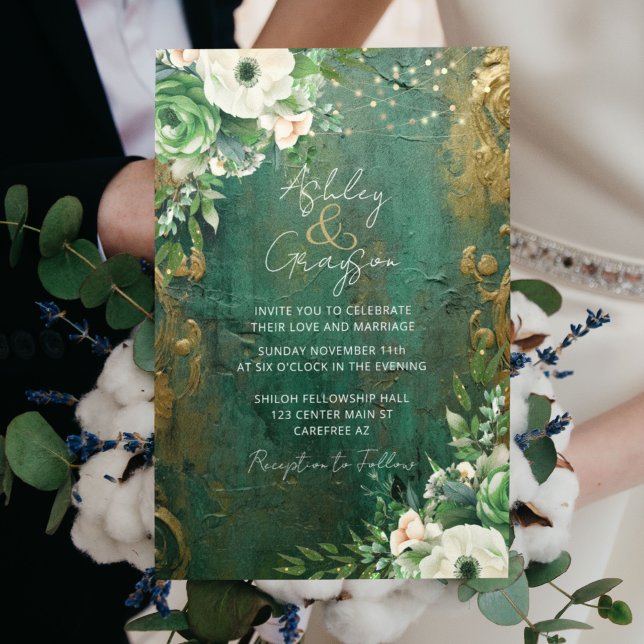 Invitación Boda floral romántica verde esmeralda (Subido por el creador)