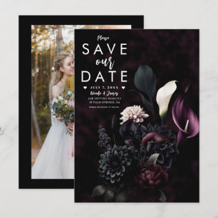Invitación Boda floral romántica y oscura. Guarda la fecha
