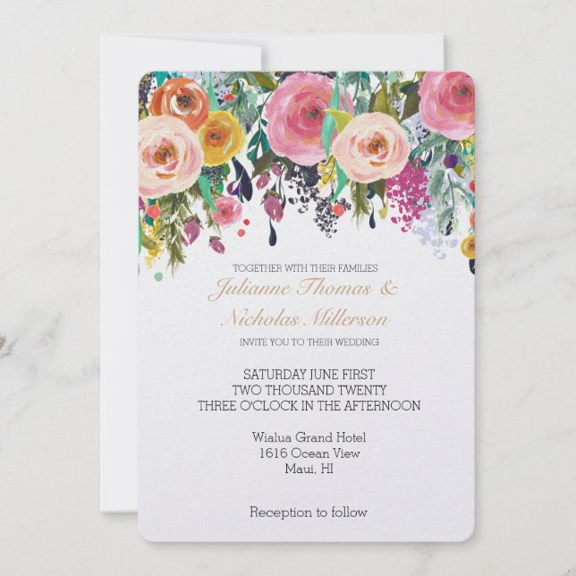Invitación Boda Floral Romántico (Anverso)
