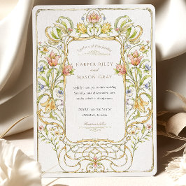 Invitación Boda floral romántico Art Nouveau
