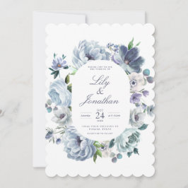 Invitación Boda floral romántico-azul francés
