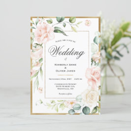 Invitación Boda floral romántico de color rosa Rubor dorado