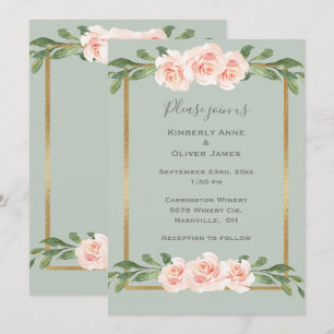 Invitación Boda floral romántico de color verde sabio