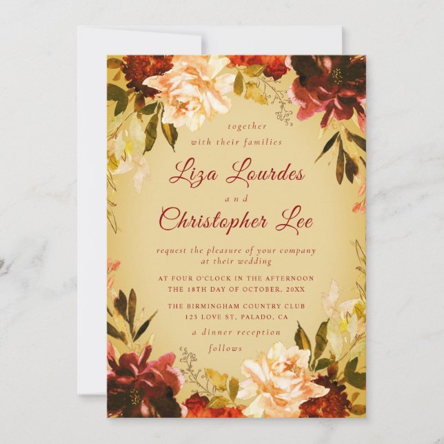 Invitación Boda floral romántico de otoño (Anverso)