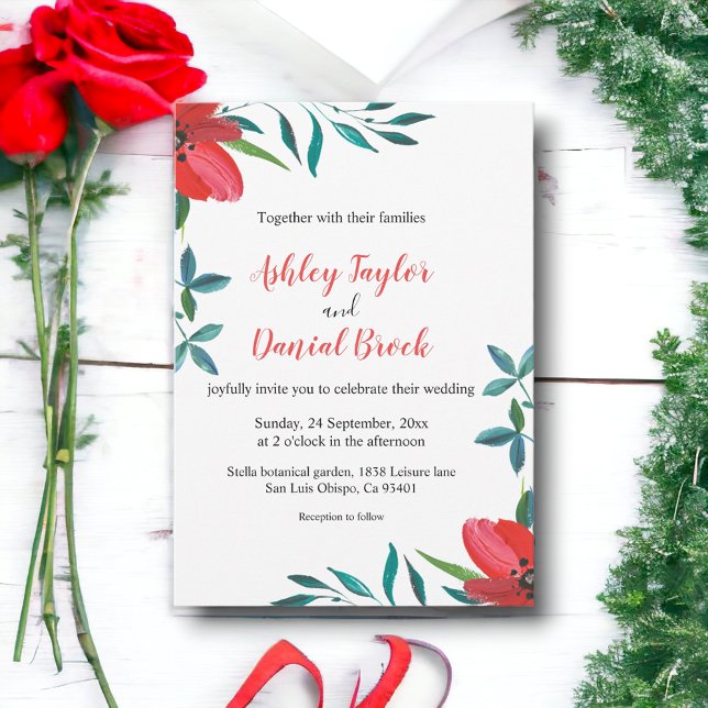 Invitación Boda floral romántico de rosa roja (Subido por el creador)
