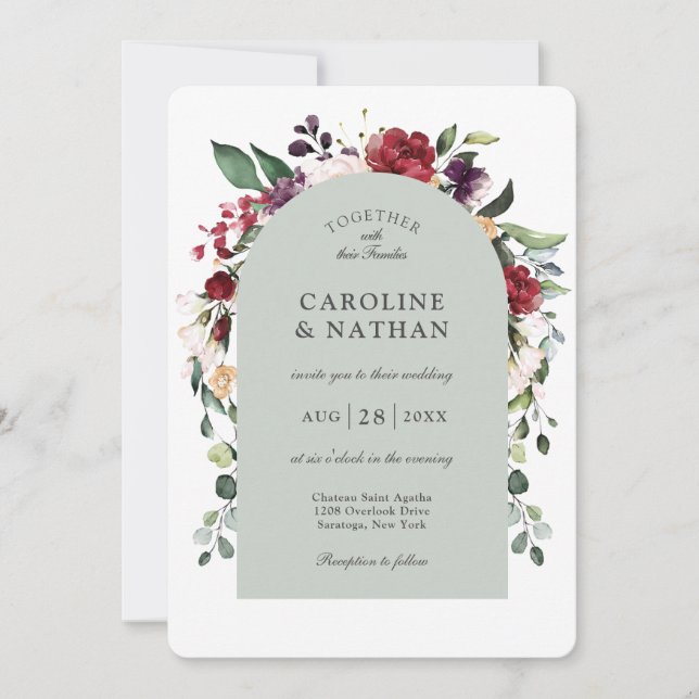Invitación Boda floral Romántico Dusty Sage Arch (Anverso)