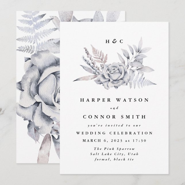 Invitación Boda floral romántico elegante (Anverso / Reverso)