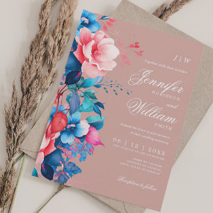 Invitación Boda floral romántico elegante guión Rosa agitado