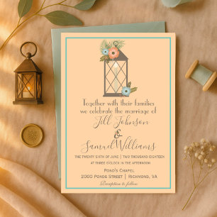 Invitación Boda floral romántico Lantern Soft Peach y Aqua