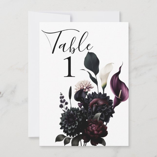 Invitación Boda floral romántico moreno oscuro Número de tabl (Anverso)