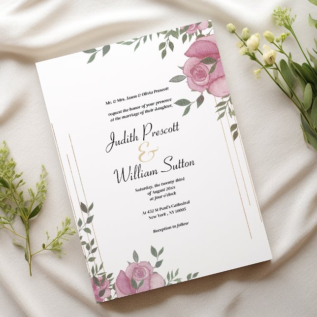 Invitación Boda floral romántico rosa de menta botánica (Botanic mint pink white romantic floral wedding)