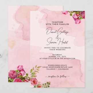Invitación Boda floral romántico Rubor color de agua rosa
