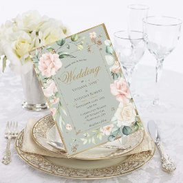 Invitación Boda floral romántico Sage Green Gold