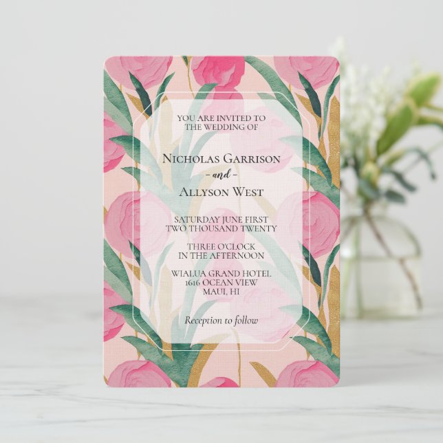Invitación Boda Floral Rosa (Anverso de pie)