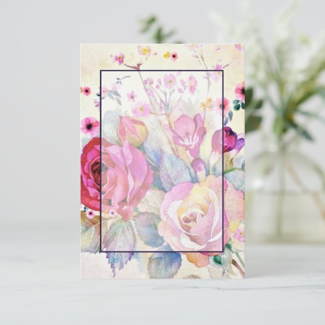 Invitación Boda floral rosa (Anverso de pie)