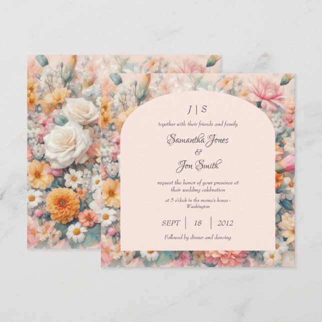Invitación Boda floral rosa (Anverso / Reverso)