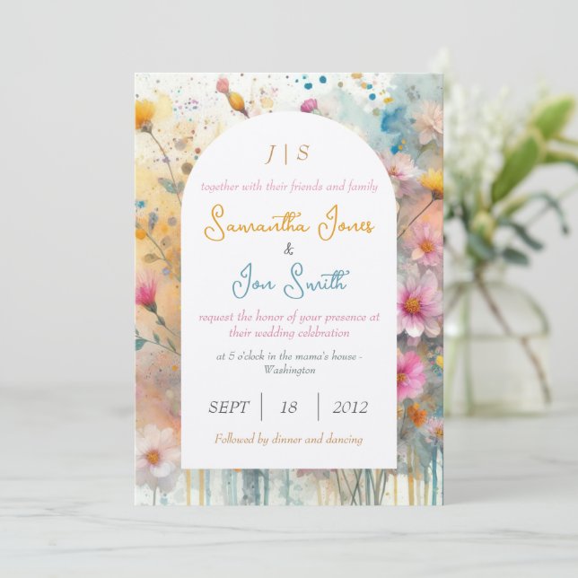 Invitación Boda floral rosa (Anverso de pie)