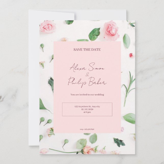 Invitación Boda Floral Rosa (Anverso)